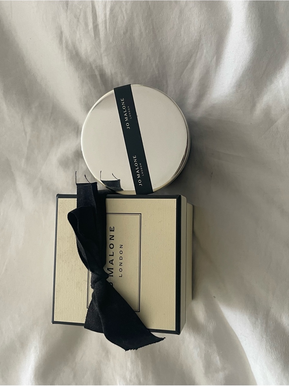 Jo Malone candle with Black Ribbon and Cream Box